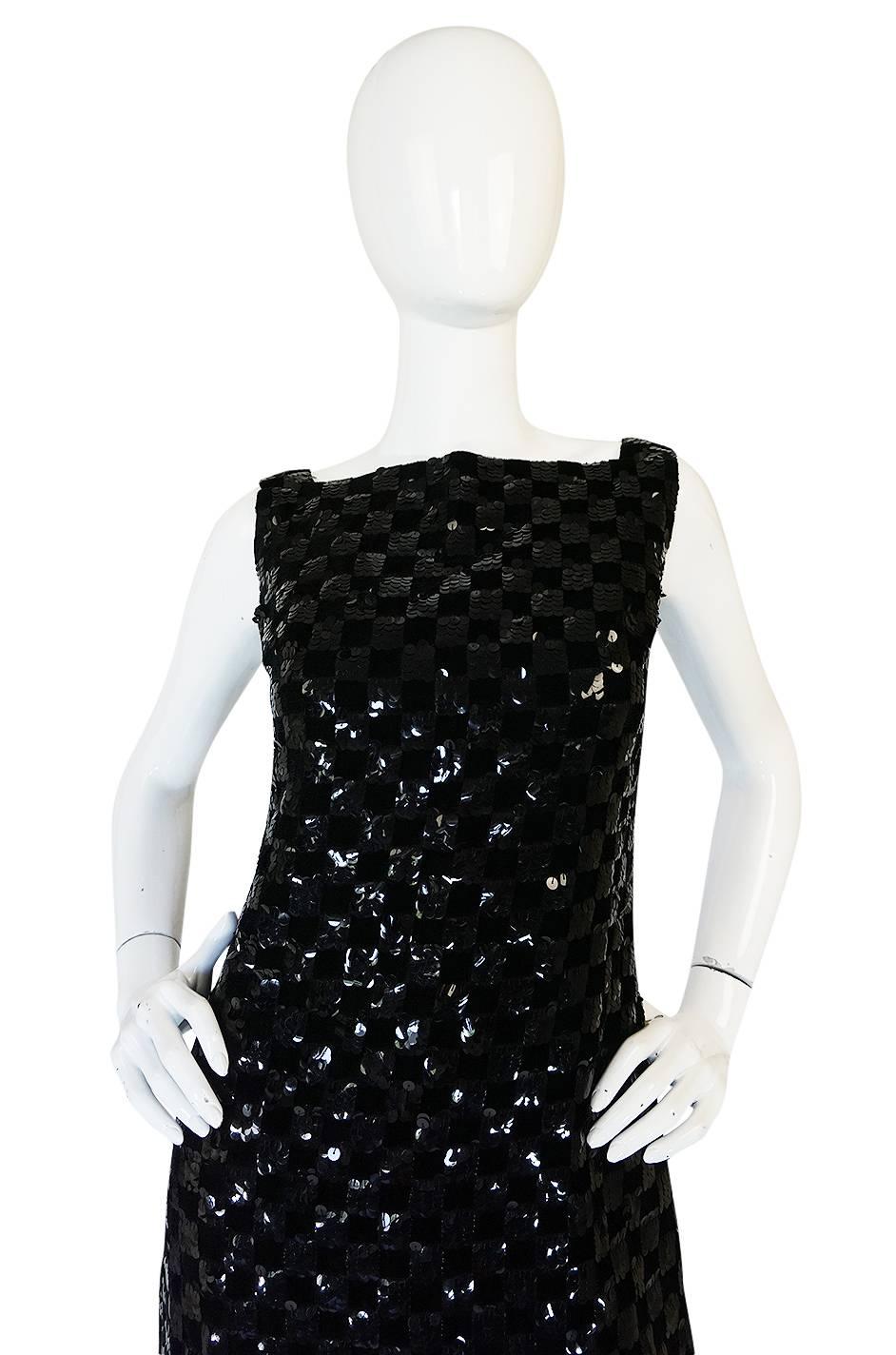 Women's 1960s Sequin & Velvet Checked Black Malcolm Starr Dress