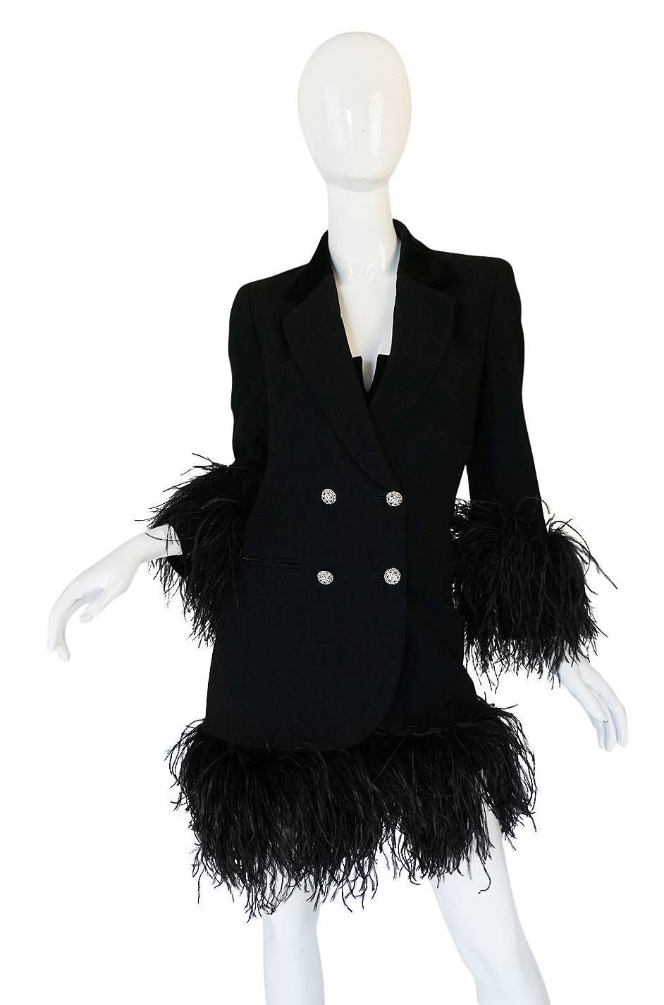 1980s Dramatic Feathered Louis Feraud Dress and Jacket 1