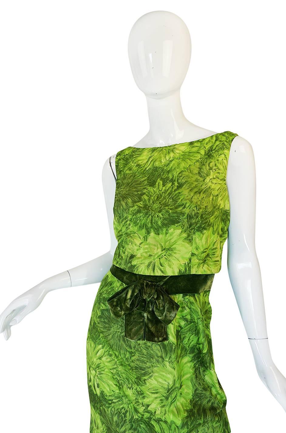 Women's 1950s Green Floral Print Cotton Louis Estevez Dress