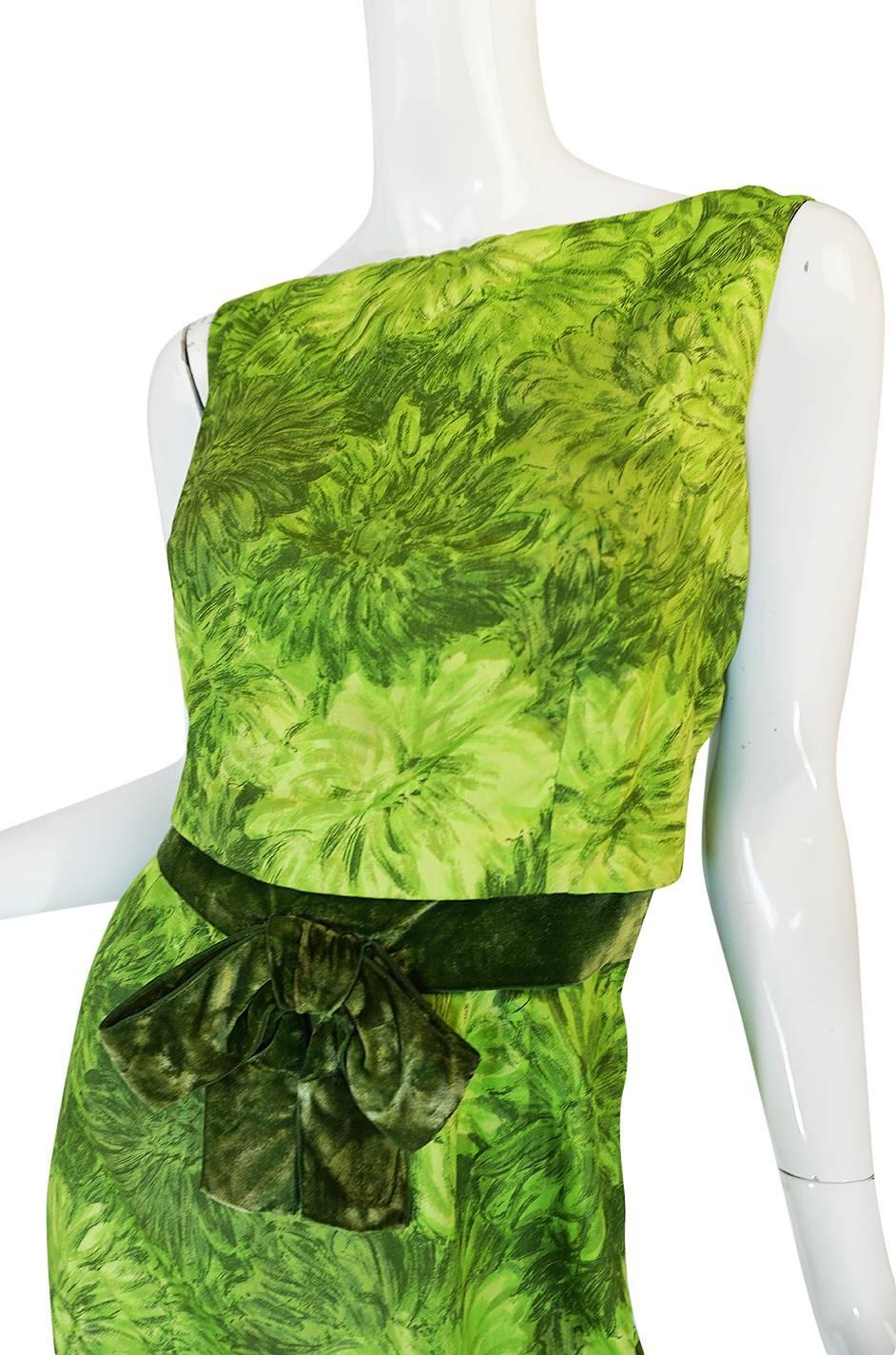 1950s Green Floral Print Cotton Louis Estevez Dress 3