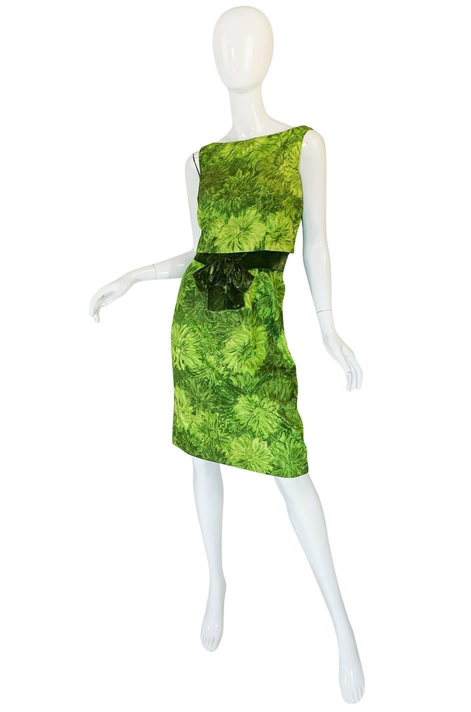 1950s Green Floral Print Cotton Louis Estevez Dress In Excellent Condition In Rockwood, ON