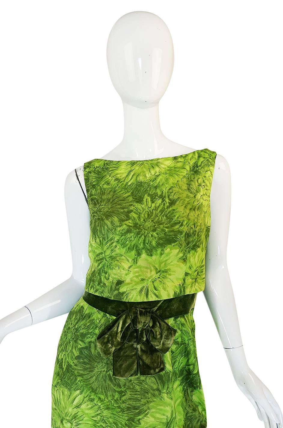 1950s Green Floral Print Cotton Louis Estevez Dress 1