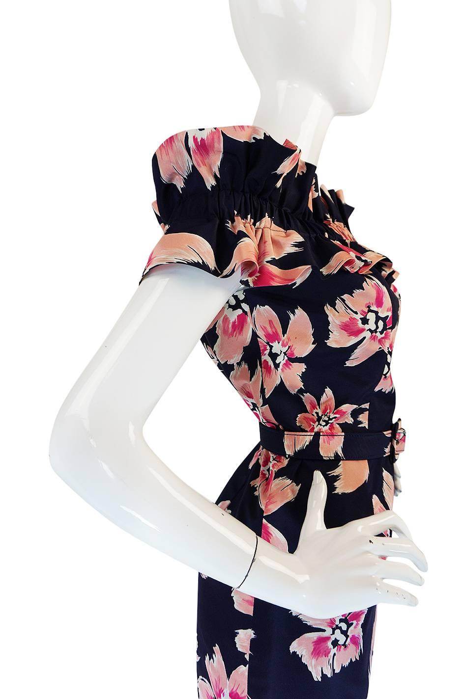 Women's 1980s Christian Dior Off Shoulder Floral Print Dress