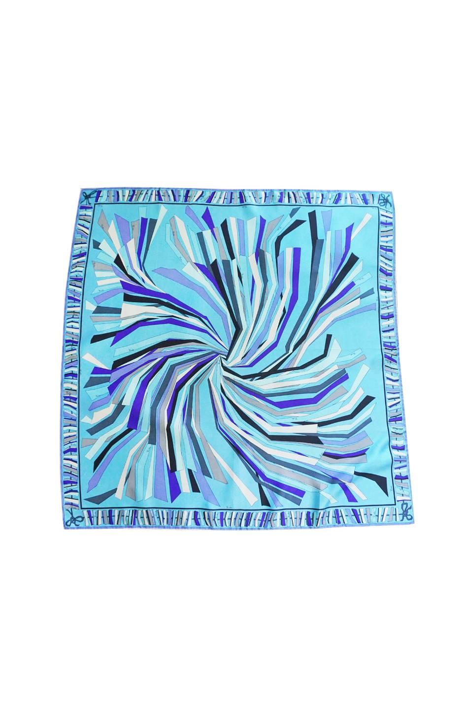 1960s Bright Blue Print Emilio Pucci Silk Scarf In Excellent Condition In Rockwood, ON