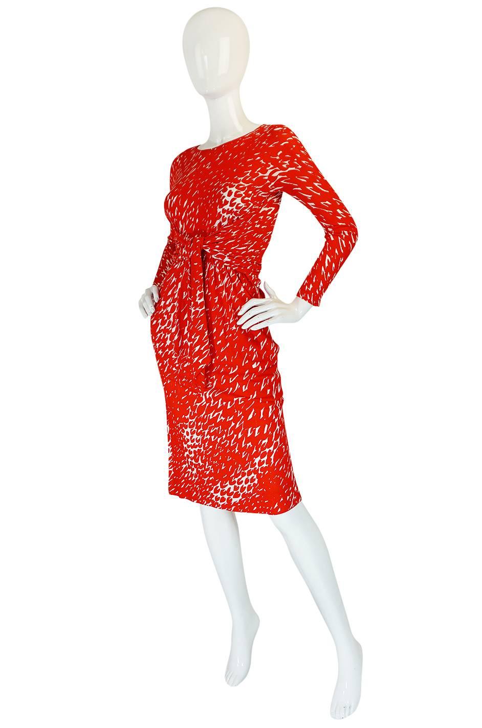 Red Museum Held 1975 Halston Print Jersey Front Wrap Dress