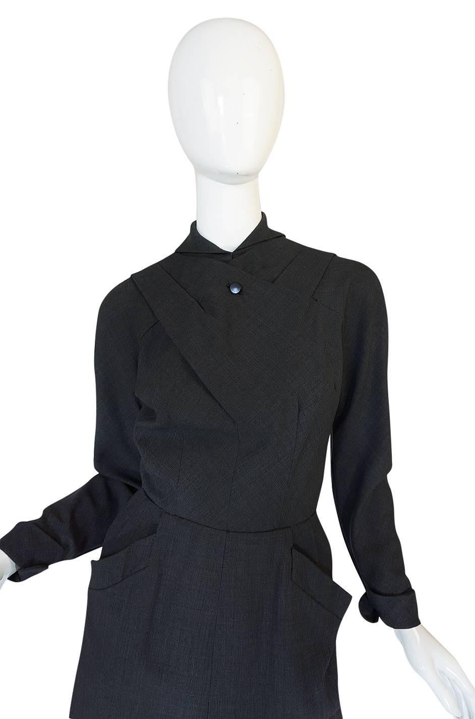 Black c1955 Christian Dior Original Demi-Couture Fitted Dress