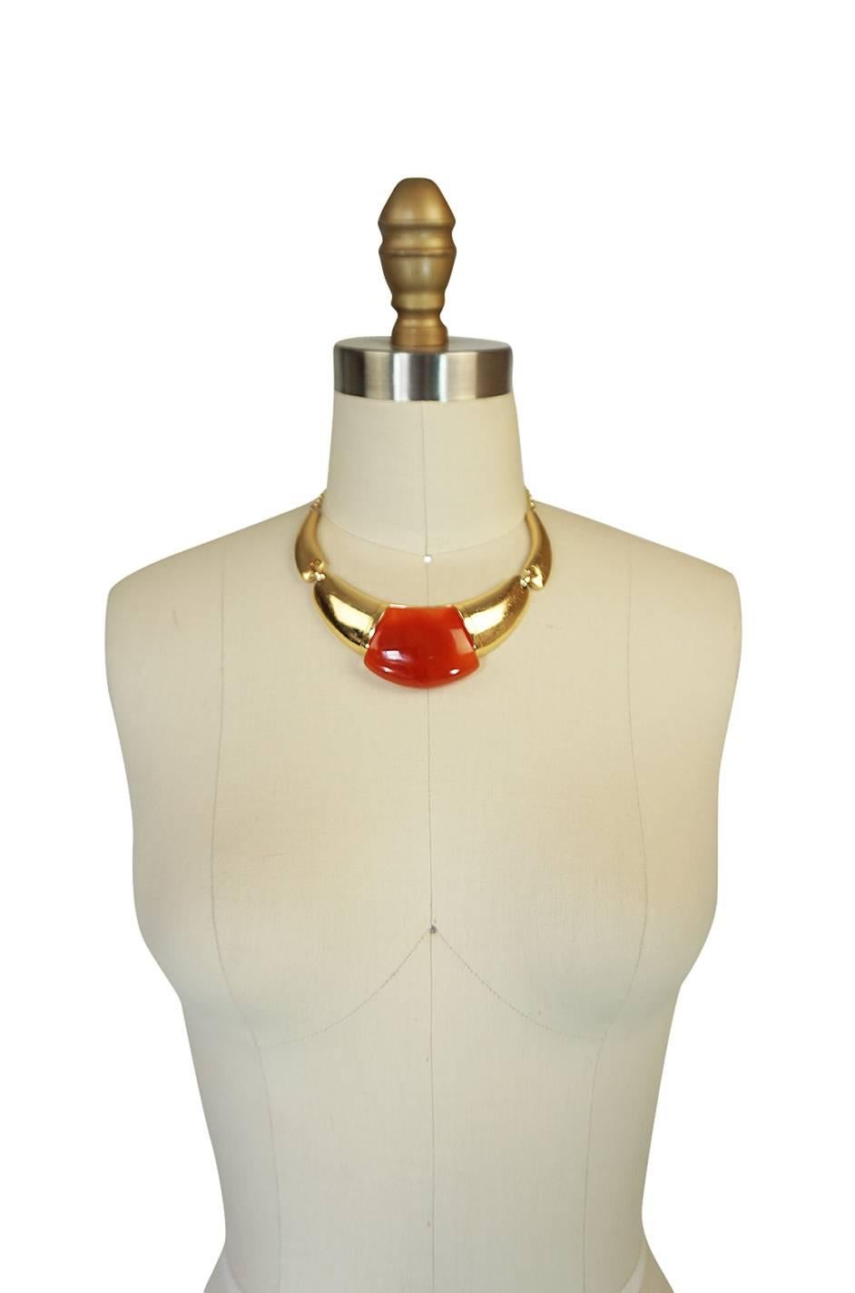 1970s Amber Resin & Gold Amulet Lanvin Choker Necklace In Excellent Condition In Rockwood, ON