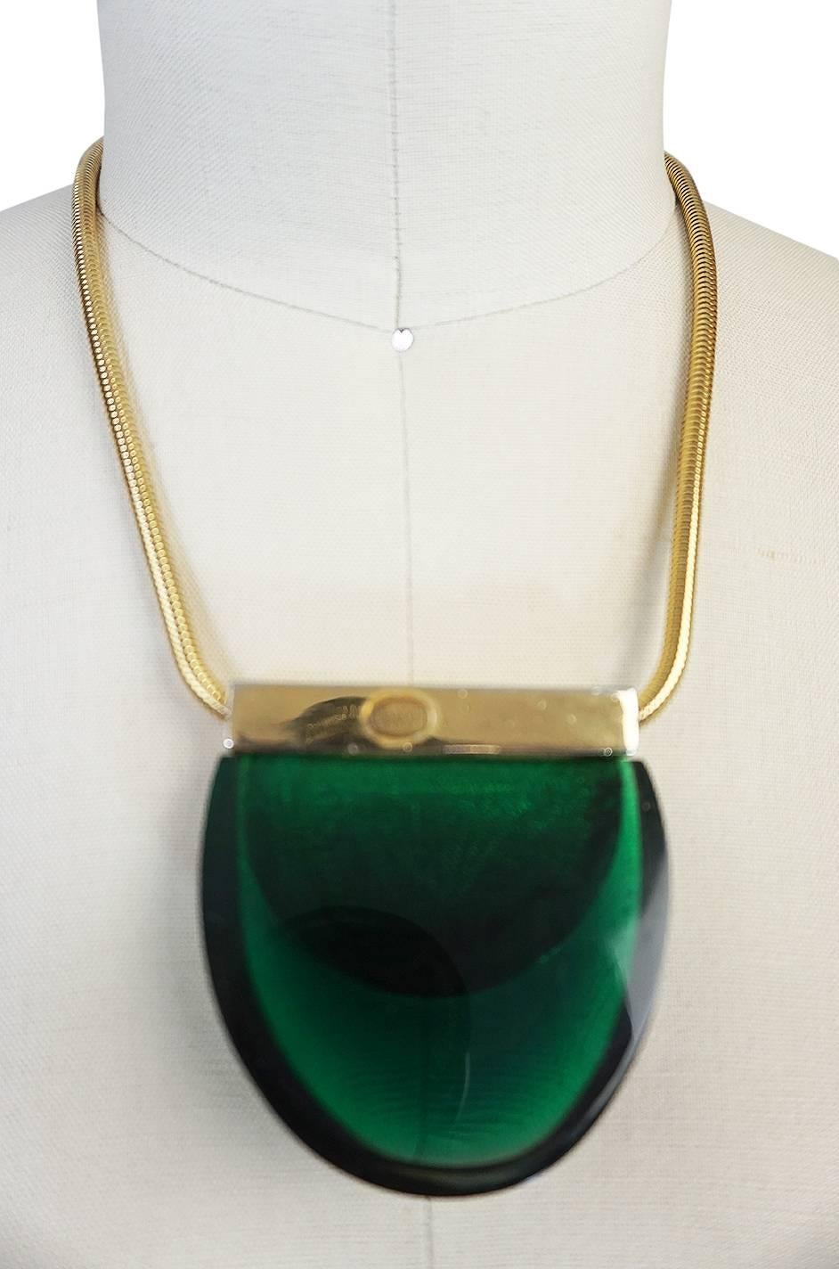 Women's 1970s Graduated Green Lanvin Resin and Gold Necklace
