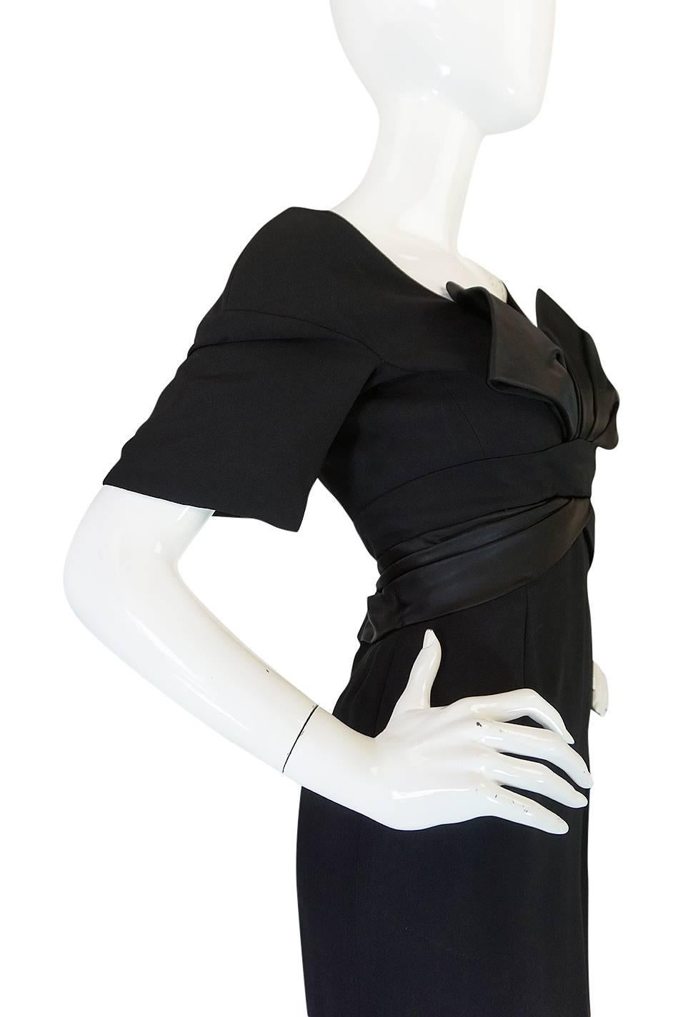 1950s Helena Barbieri Black Bow Detailed Silk Crepe Dress 2