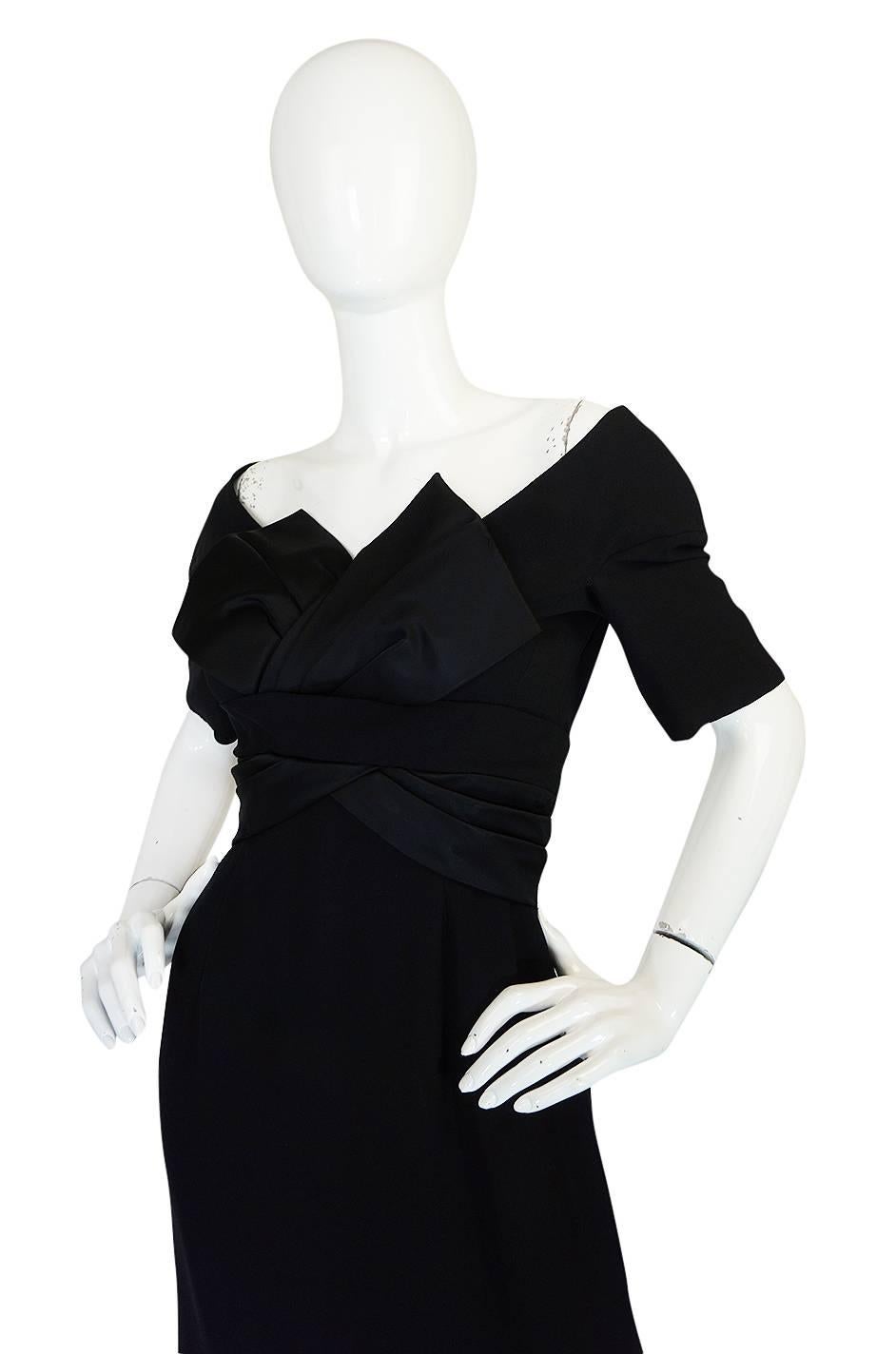 1950s Helena Barbieri Black Bow Detailed Silk Crepe Dress 1