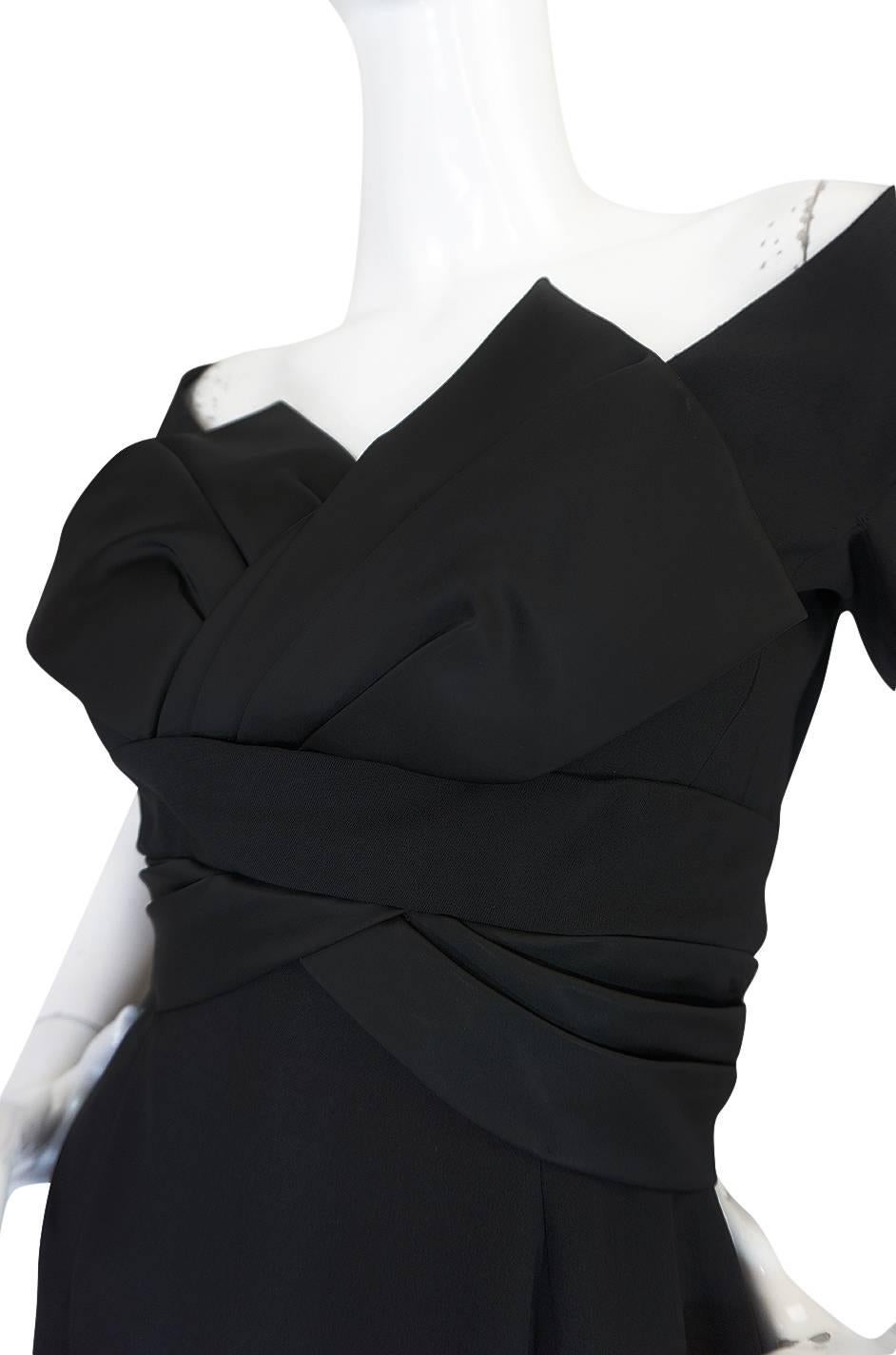 1950s Helena Barbieri Black Bow Detailed Silk Crepe Dress 3
