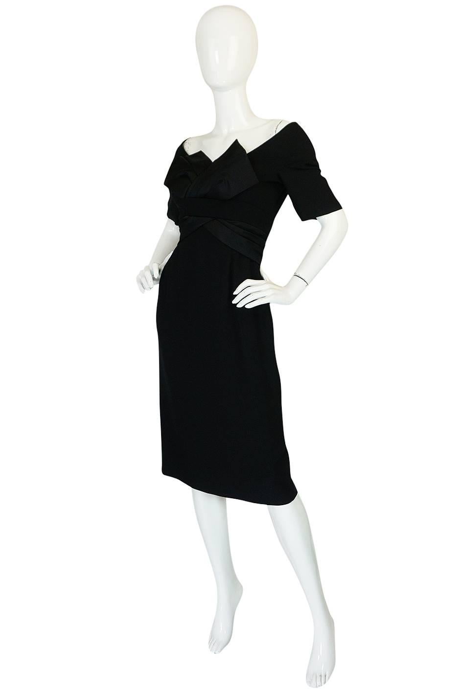 1950s Helena Barbieri Black Bow Detailed Silk Crepe Dress In Excellent Condition In Rockwood, ON