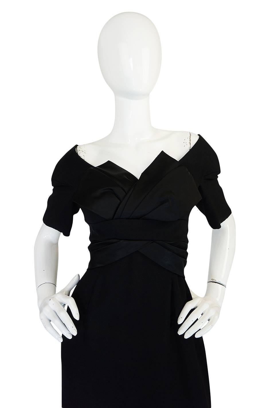 Women's 1950s Helena Barbieri Black Bow Detailed Silk Crepe Dress