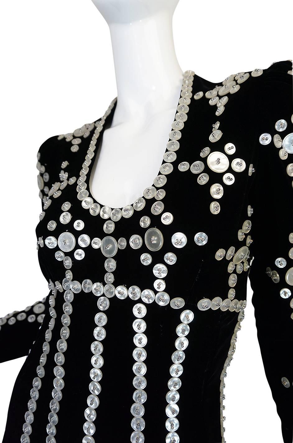 Remarkable 1960s Velvet & MOP Button Covered Dress 2