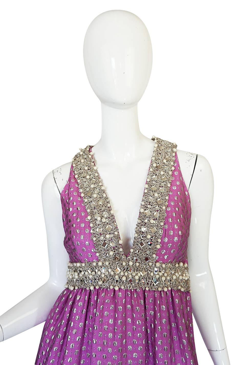 Purple c1965-69 Lavender & Silver Beaded Oscar de la Renta Dress