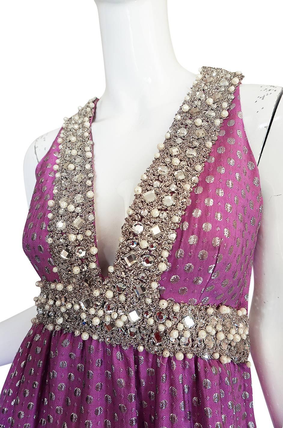 c1965-69 Lavender & Silver Beaded Oscar de la Renta Dress 1