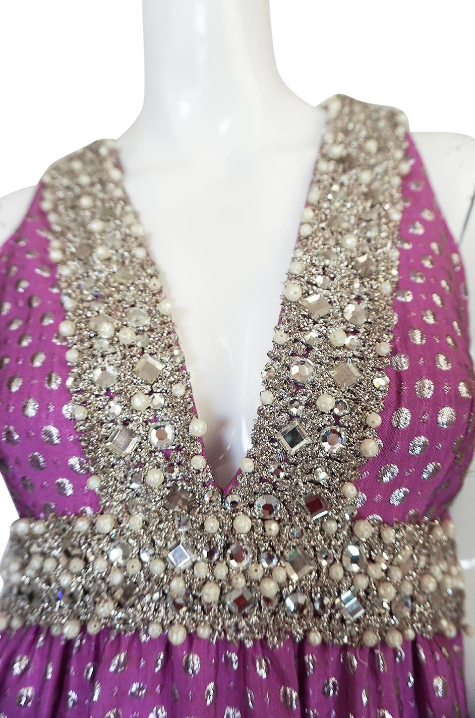c1965-69 Lavender & Silver Beaded Oscar de la Renta Dress 2