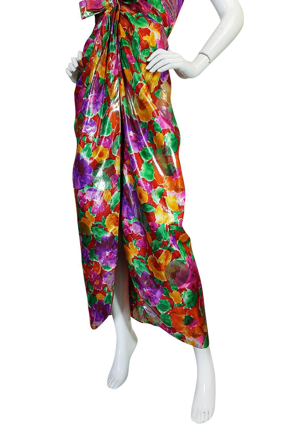 1980s Brilliant Metallic Floral Scaasi Strapless Boutique Dress 3