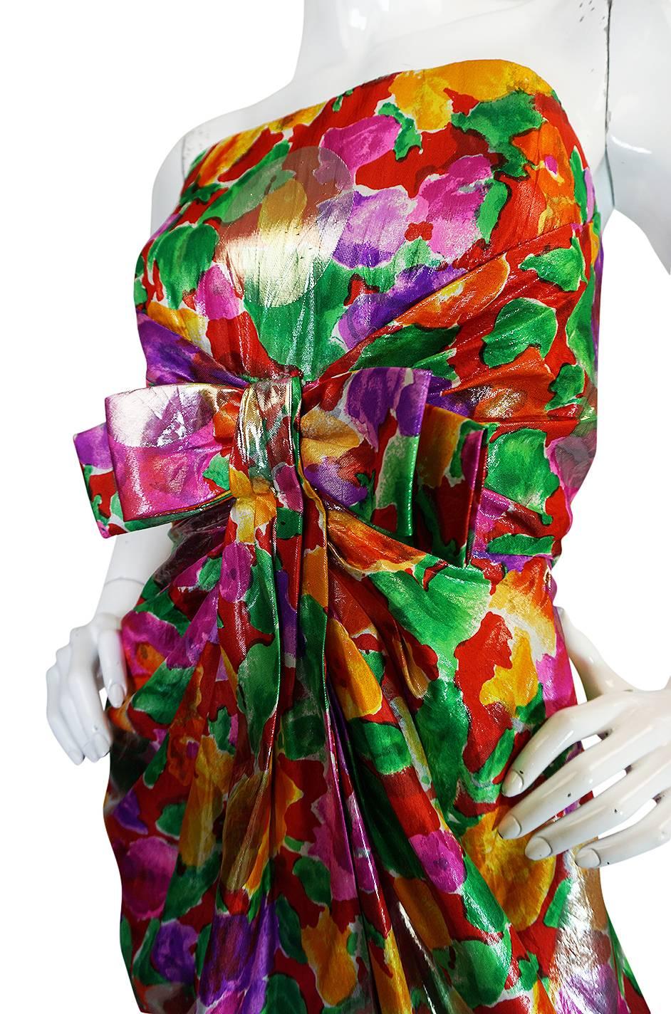 1980s Brilliant Metallic Floral Scaasi Strapless Boutique Dress 2