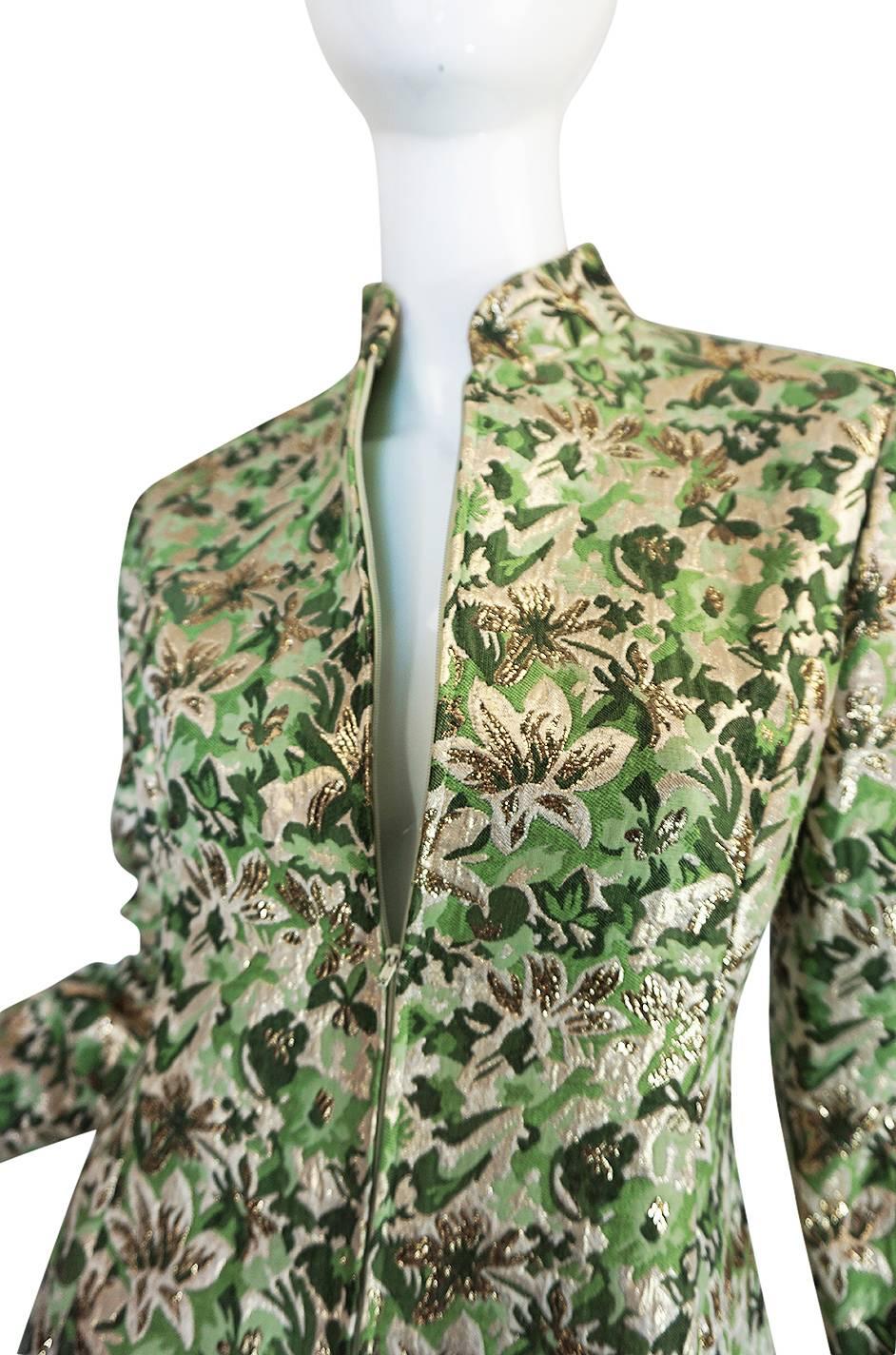1960s Ceil Chapman Green Metallic Silk Brocade Mini Dress 2