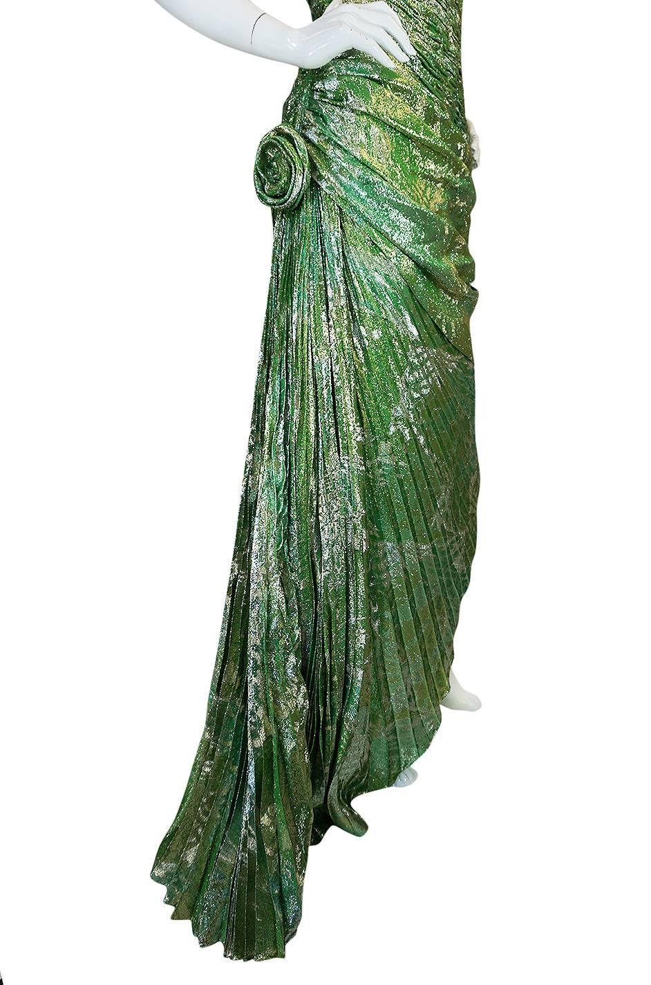 Incredible 1980s Green & Gold Silk Metallic Ungaro Dress 2