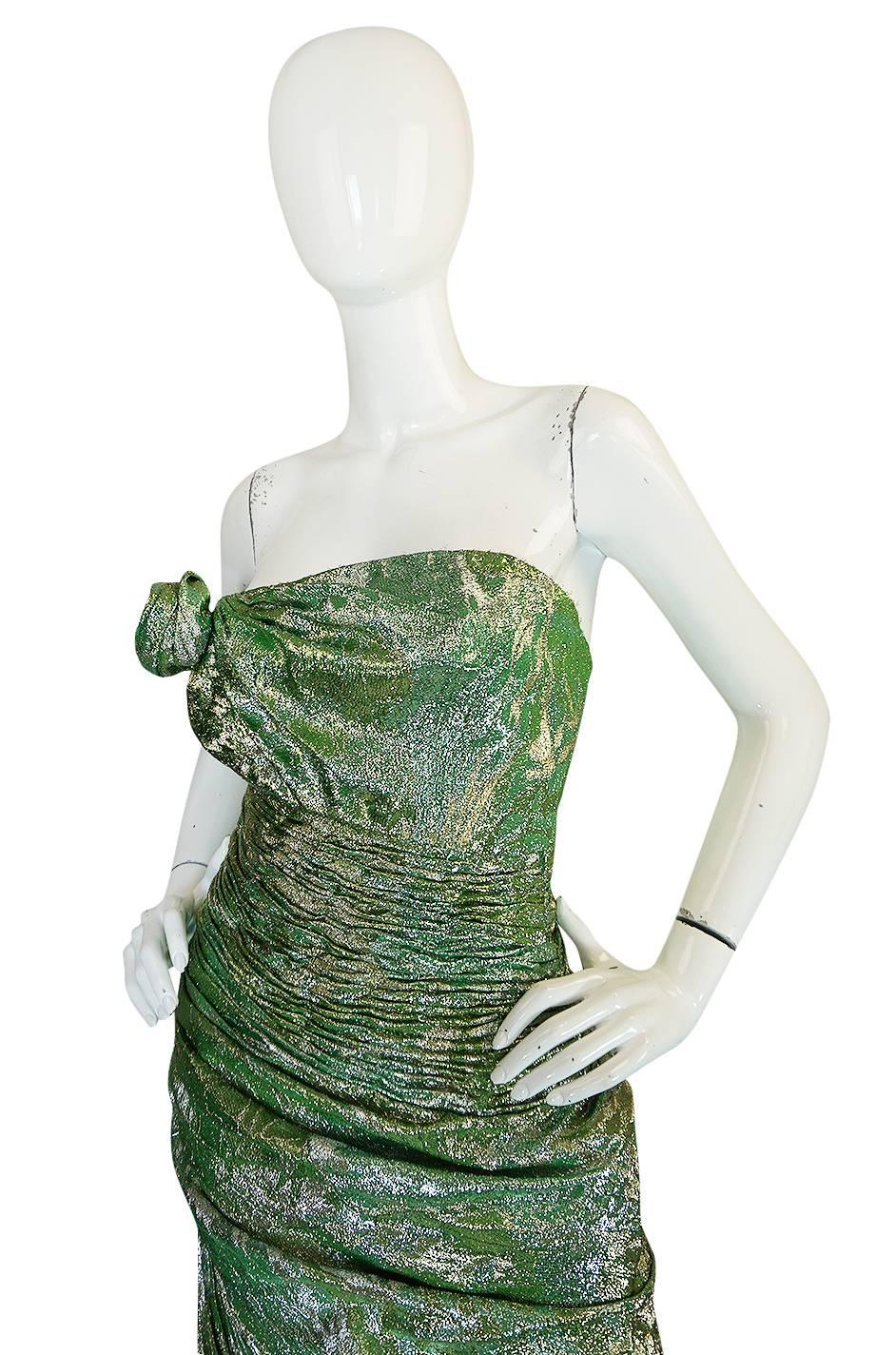 Women's Incredible 1980s Green & Gold Silk Metallic Ungaro Dress