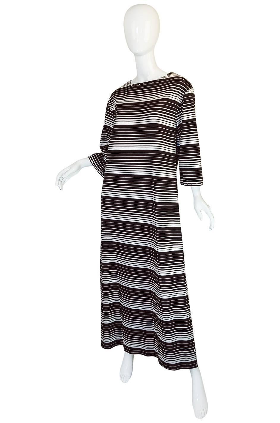 1970s Givenchy Graphic Striped & Studded Caftan Dress In Excellent Condition In Rockwood, ON