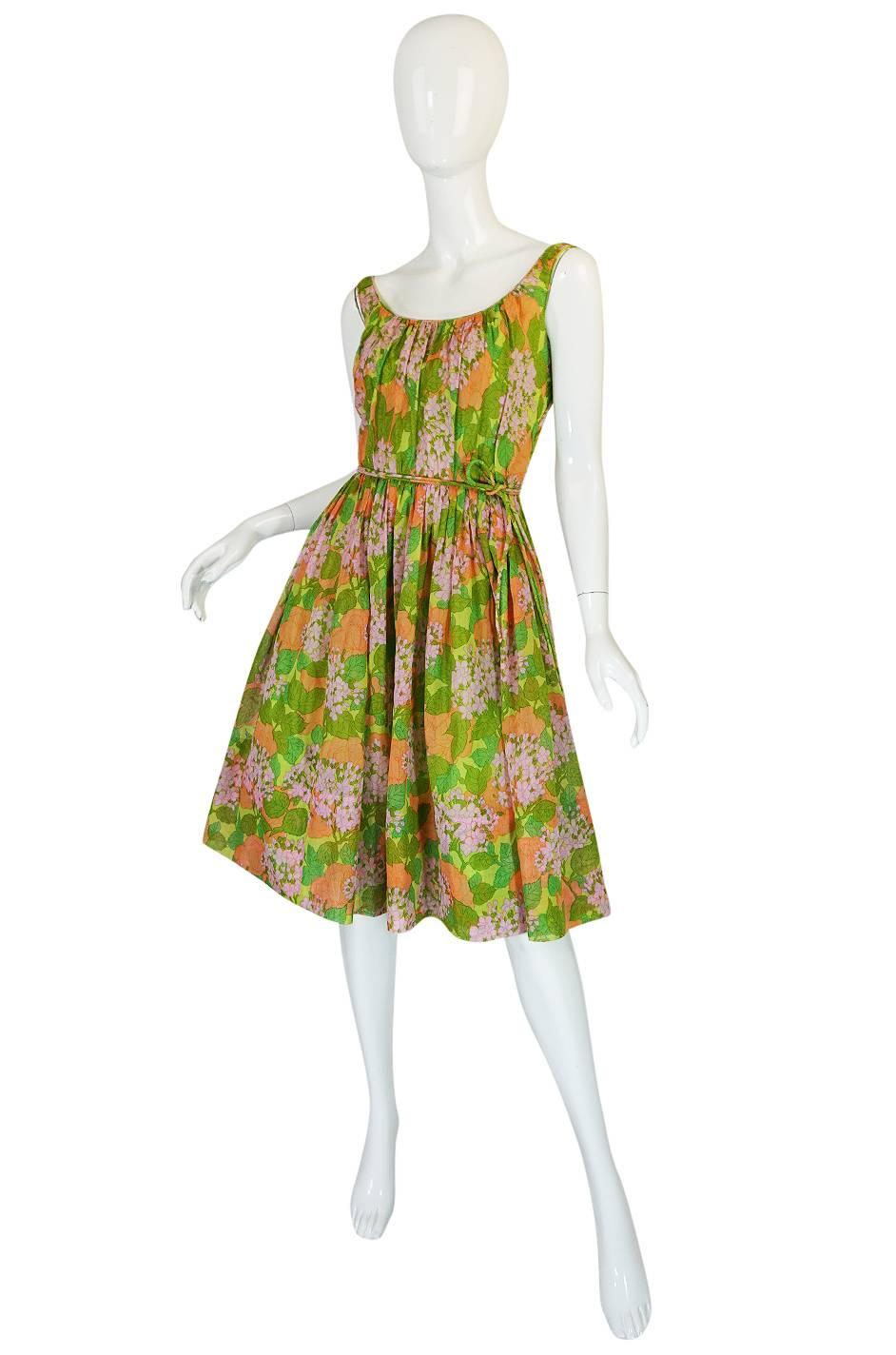 Brown 1950s Hannah Troy Pretty Floral Cotton Voile Print Dress