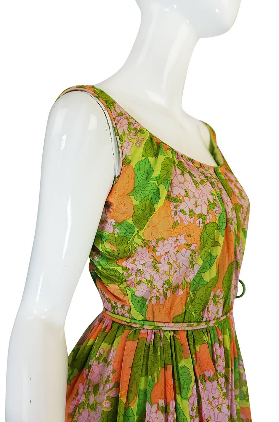 1950s Hannah Troy Pretty Floral Cotton Voile Print Dress 1