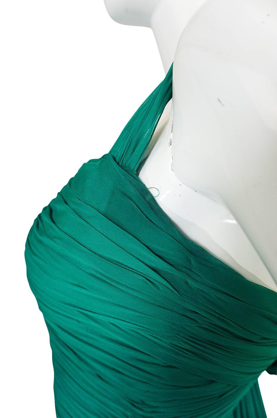 Rare c1958 Jean Desses Green Silk Elaborate Pleat Dress 2