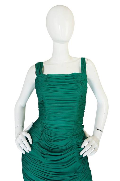 Rare c1958 Jean Desses Green Silk Elaborate Pleat Dress at 1stDibs
