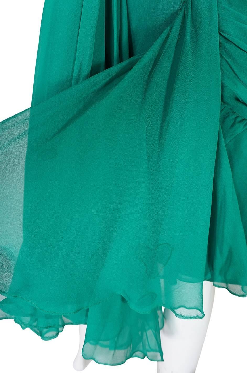 Rare c1958 Jean Desses Green Silk Elaborate Pleat Dress 5