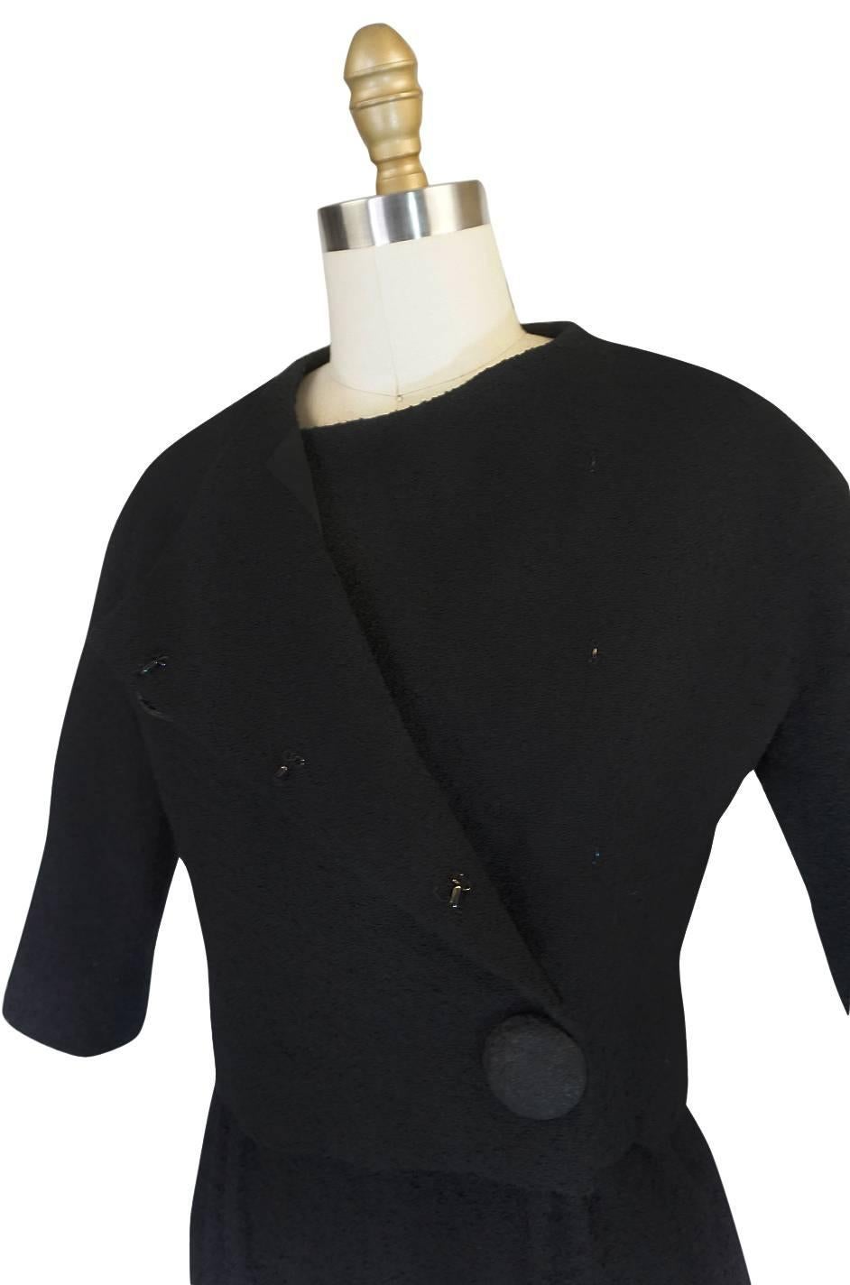 Women's c1957 Black Cristobal Balenciaga Haute Couture Suit
