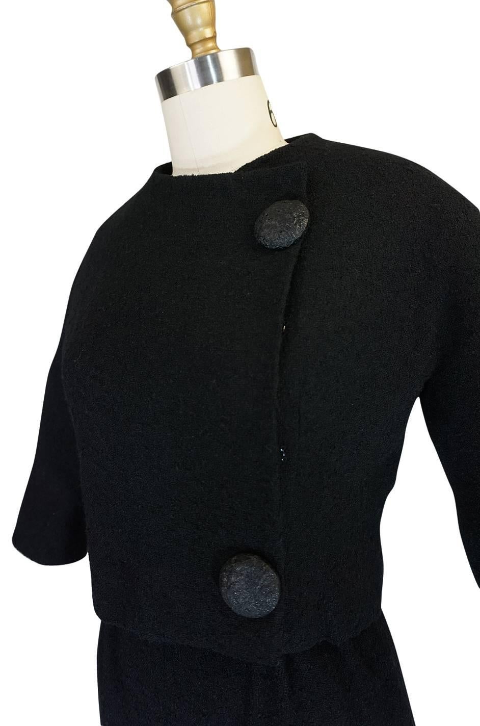 c1957 Black Cristobal Balenciaga Haute Couture Suit In Excellent Condition In Rockwood, ON