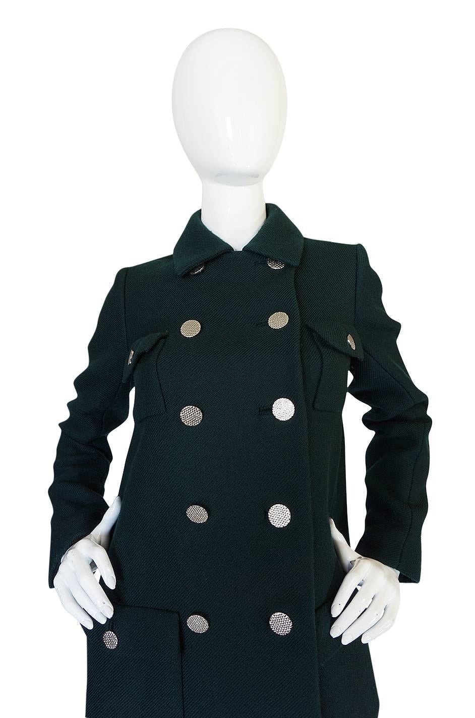 1960s Norell Green Wool With Silver Buttons Military Coat 1