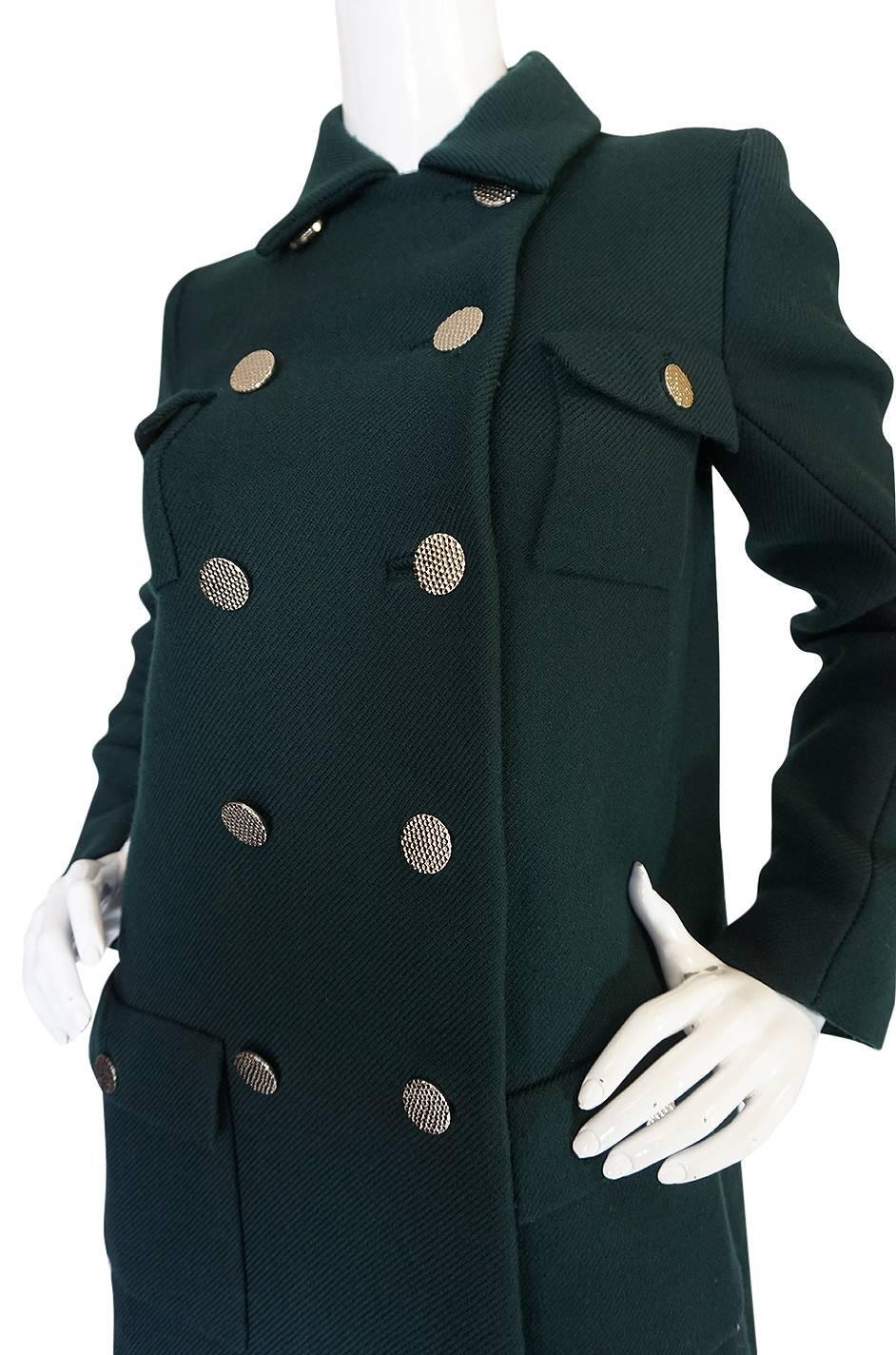1960s Norell Green Wool With Silver Buttons Military Coat 2