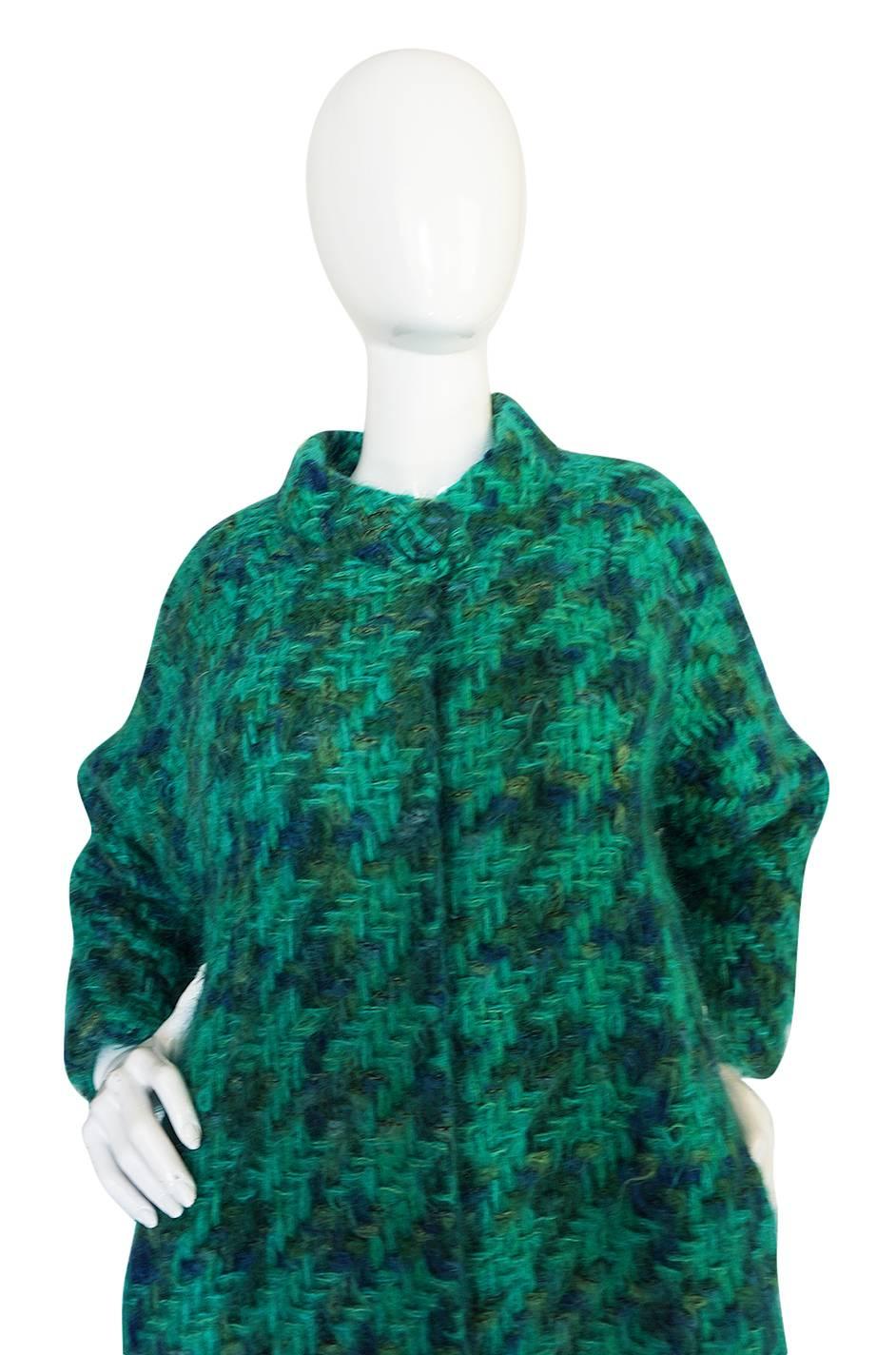 Fabulous 1960s Sybil Connolly Green Mohair Swing Coat 2