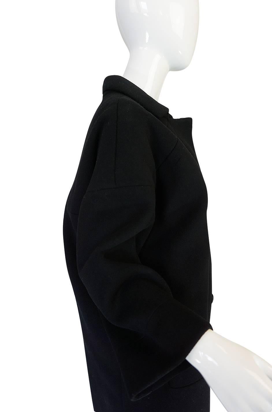 Black c1962-63 Cristobal Balenciaga Haute Couture Cashmere Coat
