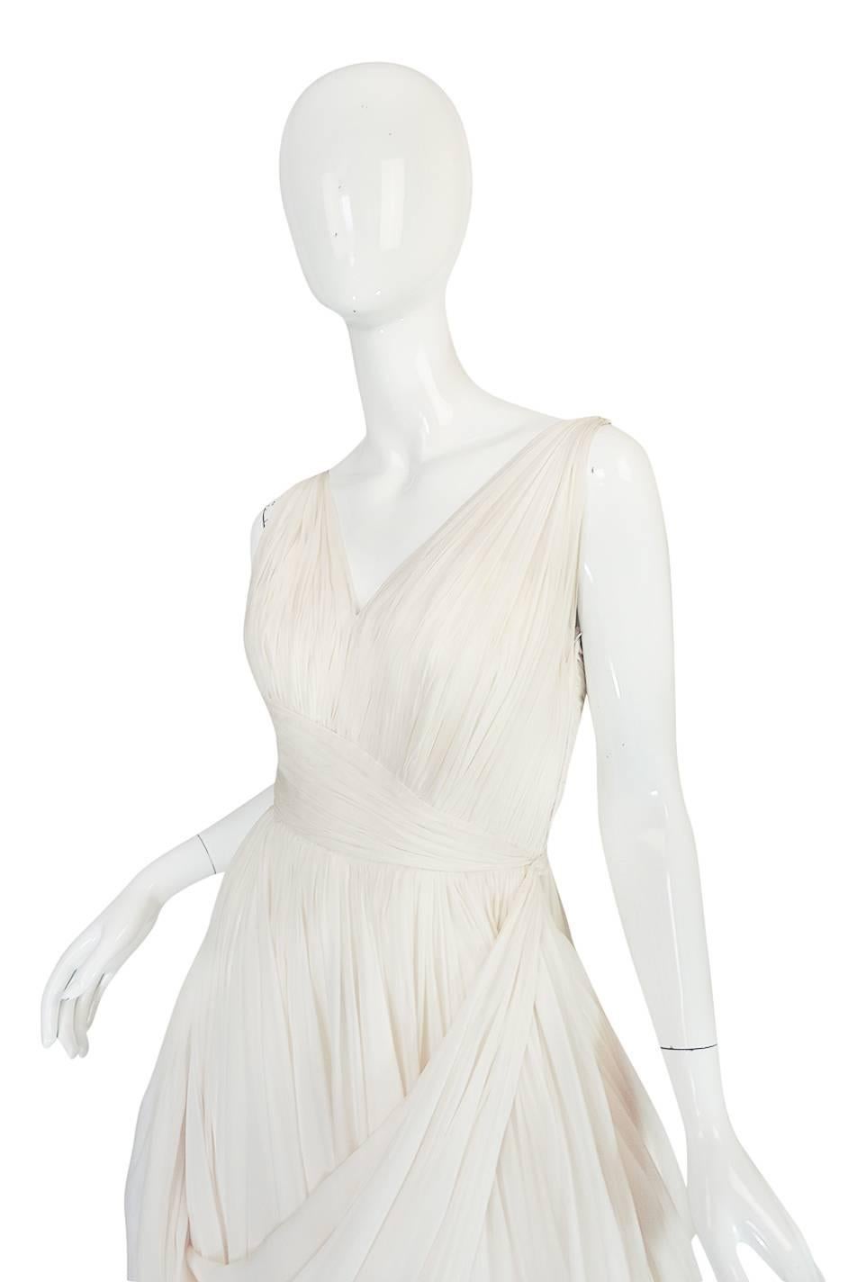 Beige 1950s Ivory Silk Pleated Dress in the Manner of Jean Desses