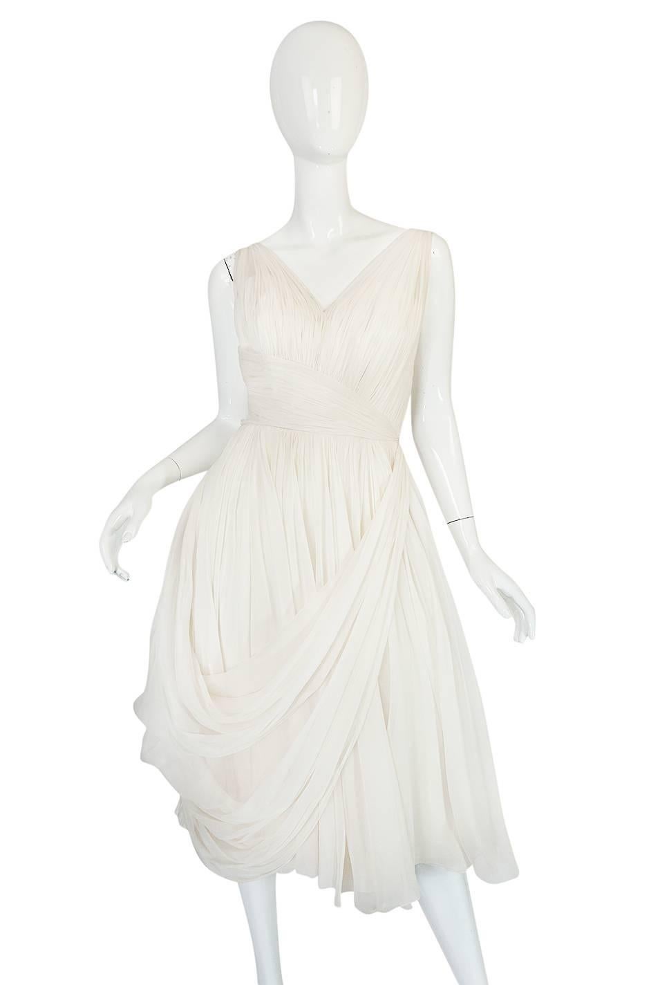 1950s Ivory Silk Pleated Dress in the Manner of Jean Desses In Excellent Condition In Rockwood, ON