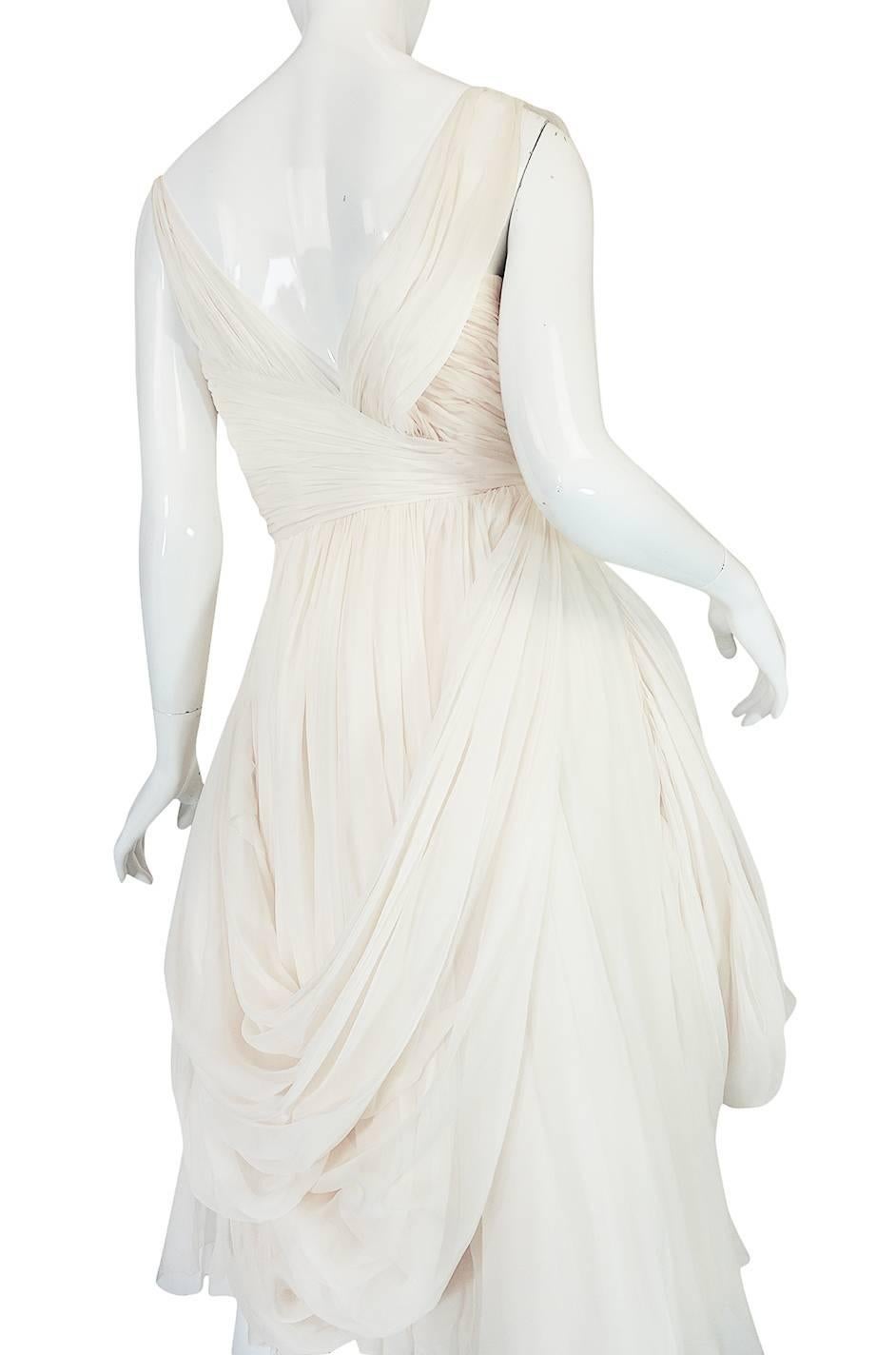 Women's 1950s Ivory Silk Pleated Dress in the Manner of Jean Desses