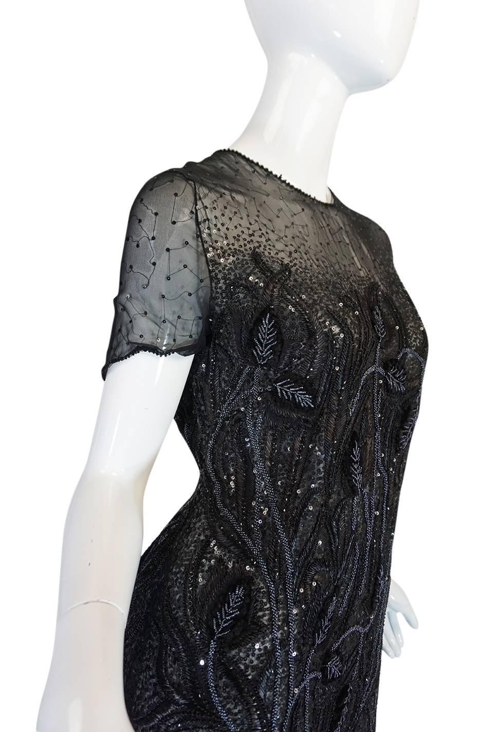 1980s Bill Blass Sequin & Beaded Black Silk Chiffon Dress 3