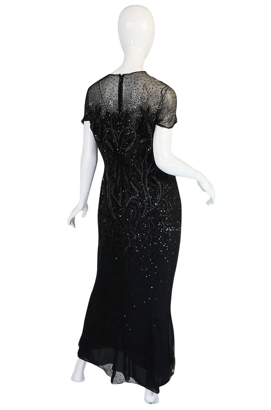 1980s Bill Blass Sequin & Beaded Black Silk Chiffon Dress In Excellent Condition In Rockwood, ON