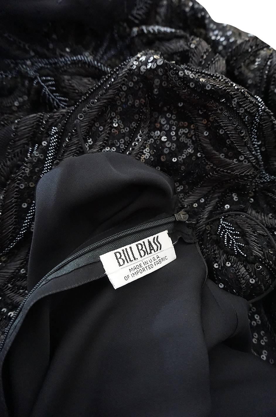 1980s Bill Blass Sequin & Beaded Black Silk Chiffon Dress 6