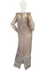 1980s Fernando Pena Gold & Pink Bead Sequin & Net Dress
