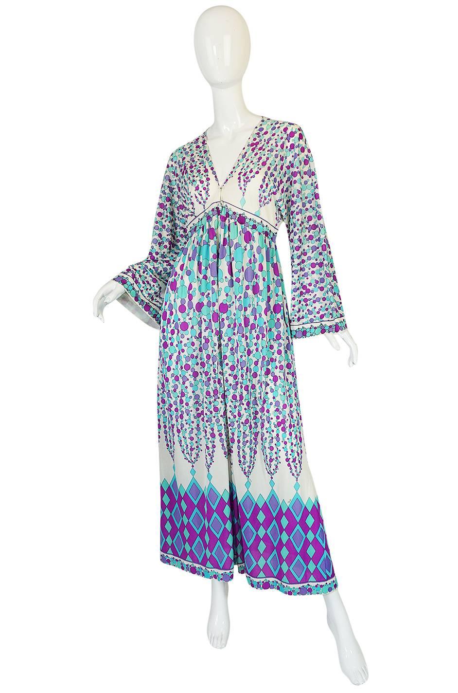 Blue 1960s Emilio Pucci for Formfit Nylon Caftan Dress