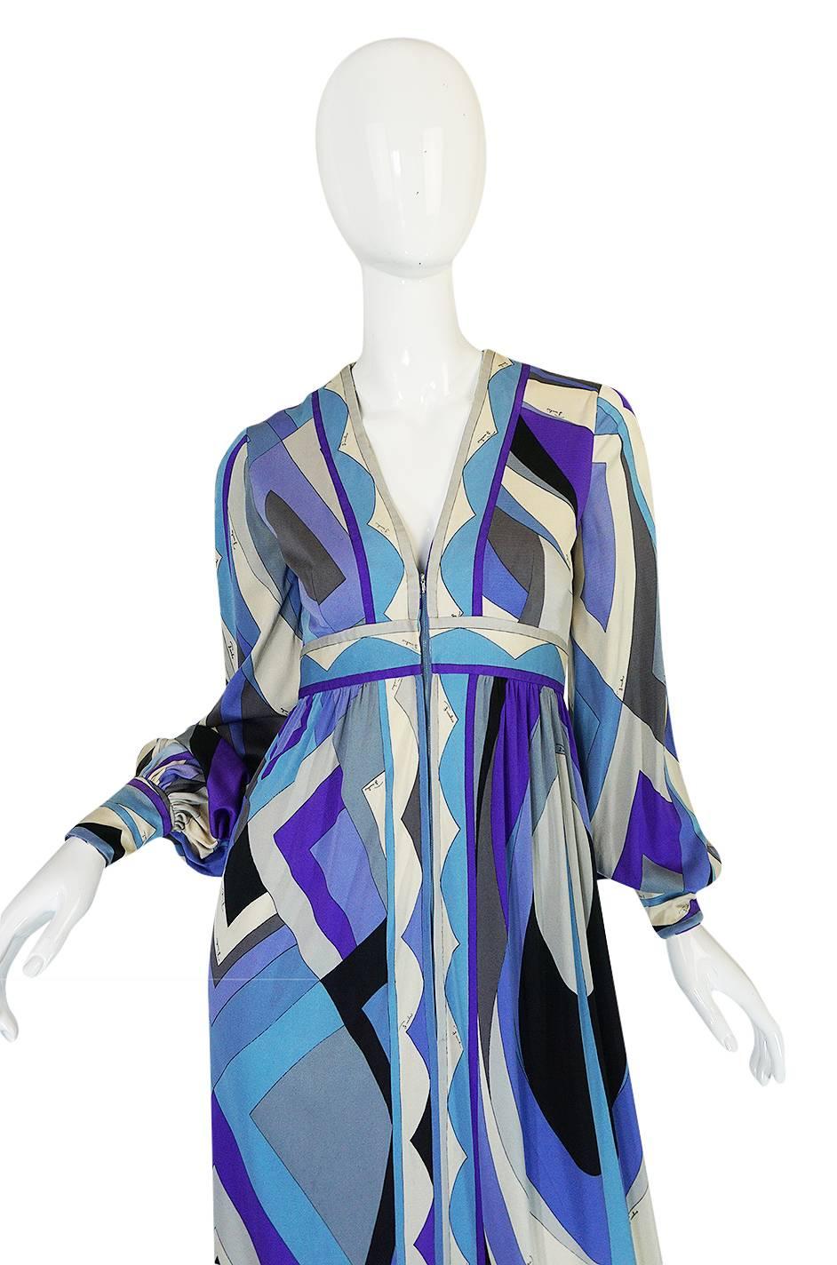 Women's Gorgeous 1970s Purple & Blue Silk Jersey Pucci Caftan Dress