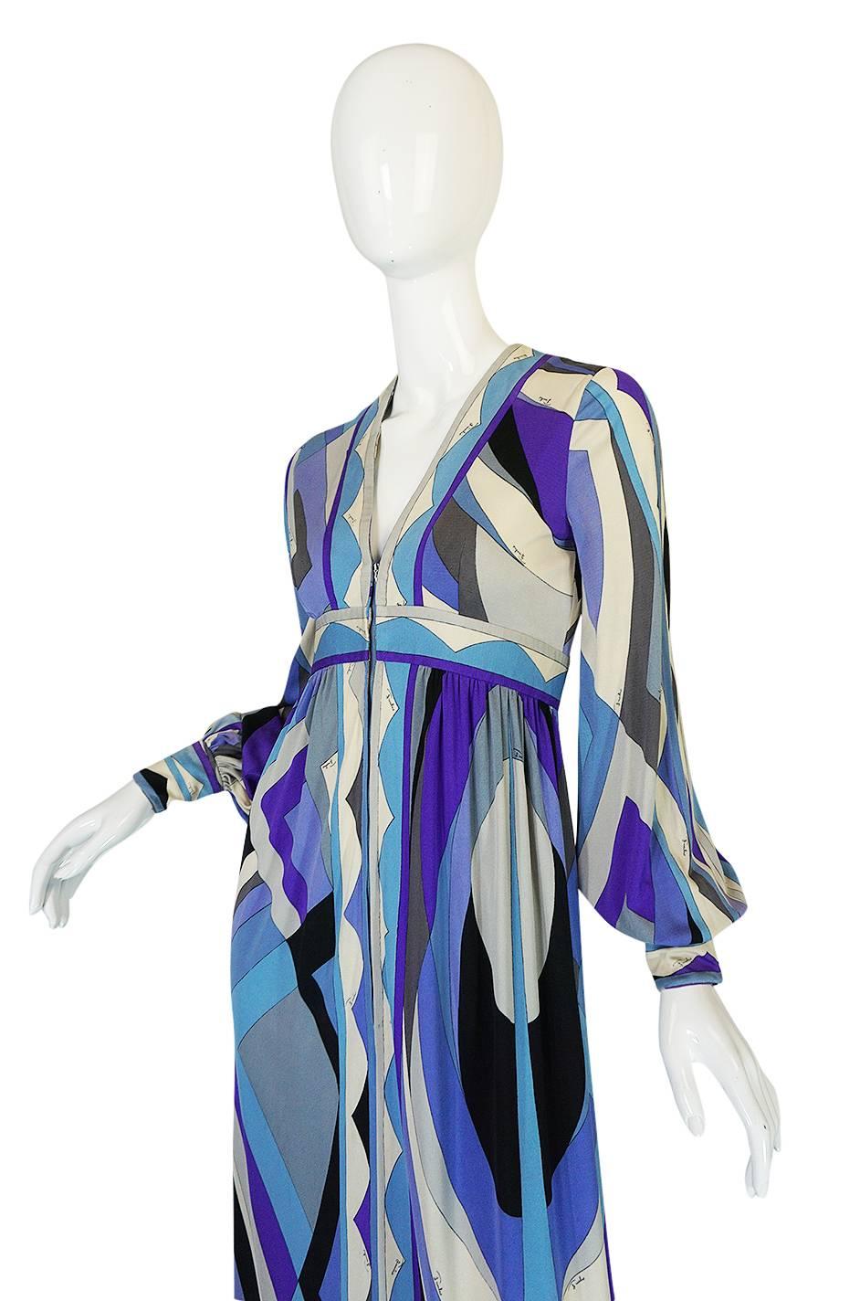 Gorgeous 1970s Purple & Blue Silk Jersey Pucci Caftan Dress 1