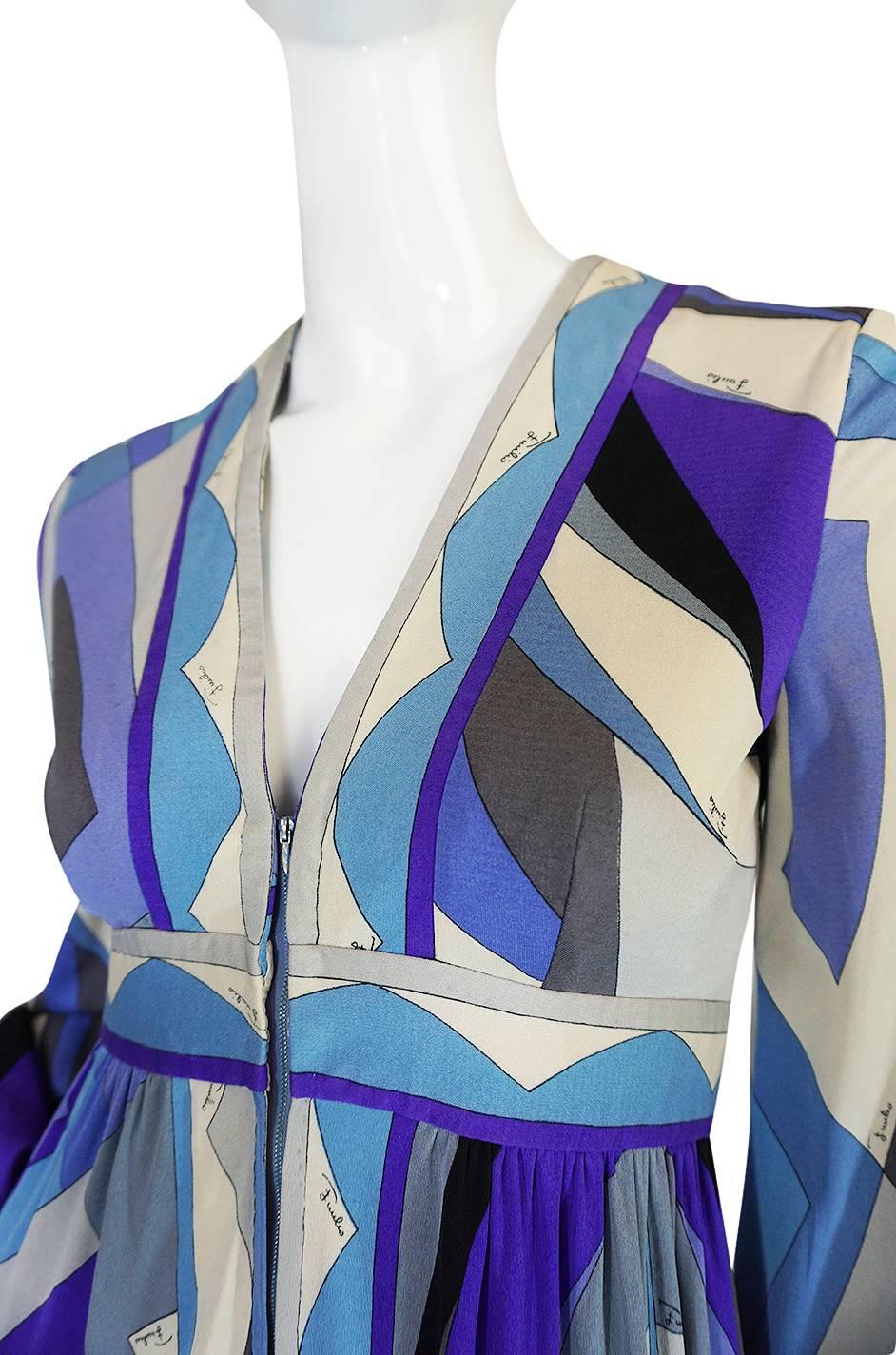 Gorgeous 1970s Purple & Blue Silk Jersey Pucci Caftan Dress 3