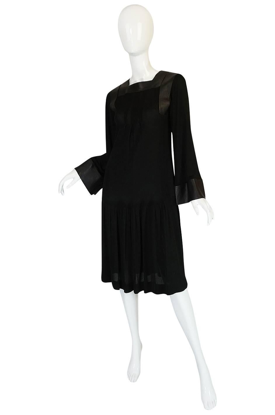 1970s Jean Muir Leather Embellished Black Jersey Dress In Excellent Condition In Rockwood, ON